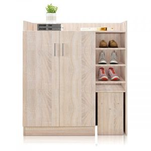 Modern Shoe Cabinet Rack Storage Cupboard With Seat Shelf Organiser 16 Pairs Oak