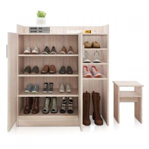 Modern Shoe Cabinet Rack Storage Cupboard With Seat Shelf Organiser 16 Pairs Oak