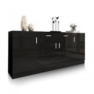 Modern Sideboard Buffet Storage Cabinet High Gloss Front 4 Doors Cupboard Black