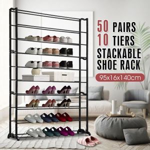 New 50 Pairs 10 Tiers Metal Shoe Rack Stackable Shelf Storage Organizer 140cm Height