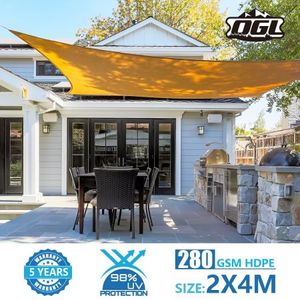 Ogl 2x4m Outdoor Sun Shade Sail Canopy 280gsm 98 Uv Block Sand