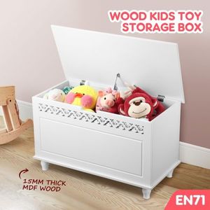 Kidbot Ottoman Kids Wooden Storage Toy Box Chest Large Bench With