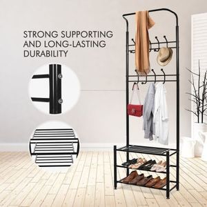 2 In 1 Metal Clothes Coat Jacket Rack And Shoe Storage Rack Black