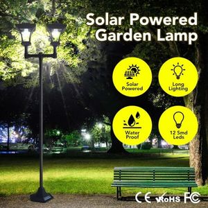 Deluxe Outdoor Solar Lights Garden Lamp Post With Double Lamp