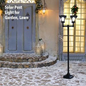 Deluxe Outdoor Solar Lights Garden Lamp Post With Double Lamp