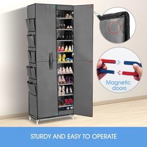 400 Pairs 10 Tier Metal Stackable Shoe Rack Cabinet Shoe Organizer Storage Wardrobe 165cm Grey