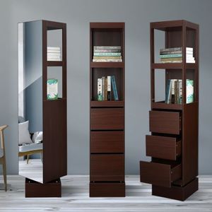 360 Degree Swivel Bookcase Cabinet, Display It Rotating Bookcase With Mirror