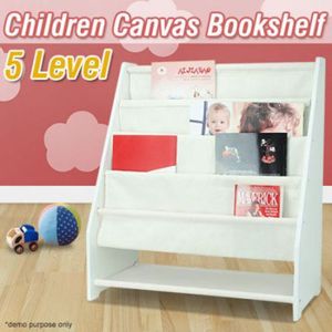 5 Level Tier Childrens Canvas Book Shelf Display Unit White