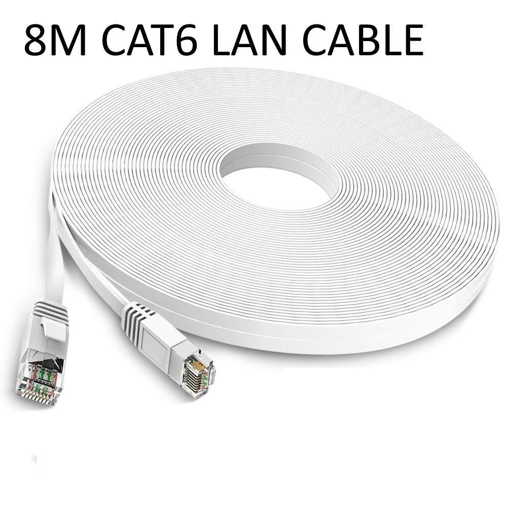 Cat6 8M Ethernet Cable White Flat Internet Network Lan patch cords Rj45 Connectors for Router