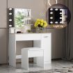 White Dressing Table Dresser Makeup Vanity Table Stool Set with Mirror & LED Lights