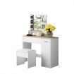 White Dressing Table Dresser Makeup Vanity Table Stool Set with Mirror & LED Lights