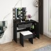 Black Dressing Table Dresser Makeup Vanity Table Stool Set with Mirror & LED Lights
