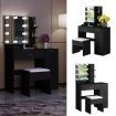 Black Dressing Table Dresser Makeup Vanity Table Stool Set with Mirror & LED Lights