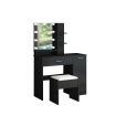 Black Dressing Table Dresser Makeup Vanity Table Stool Set with Mirror & LED Lights