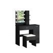 Black Dressing Table Dresser Makeup Vanity Table Stool Set with Mirror & LED Lights