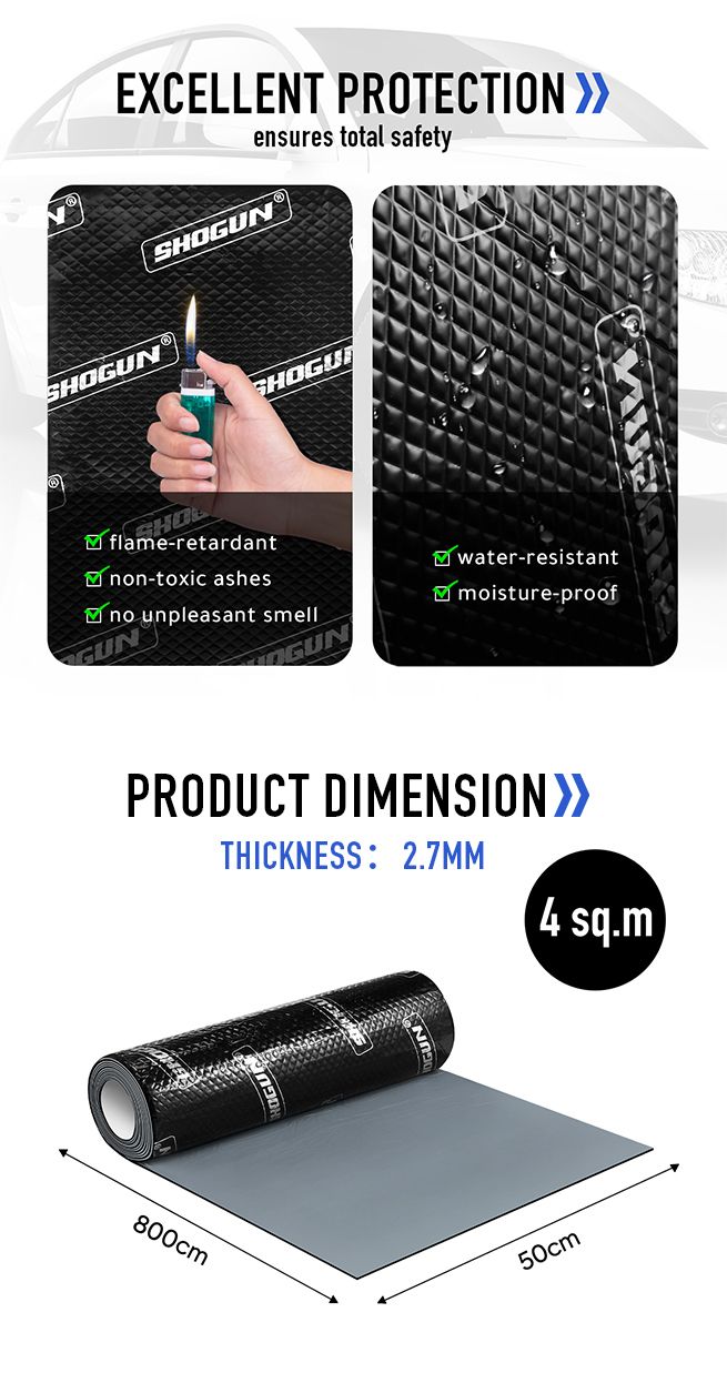 2.7mm 50x800cm Car Sound Deadening Insulation Mat 4m² Butyl Rubber Sound Deadeners