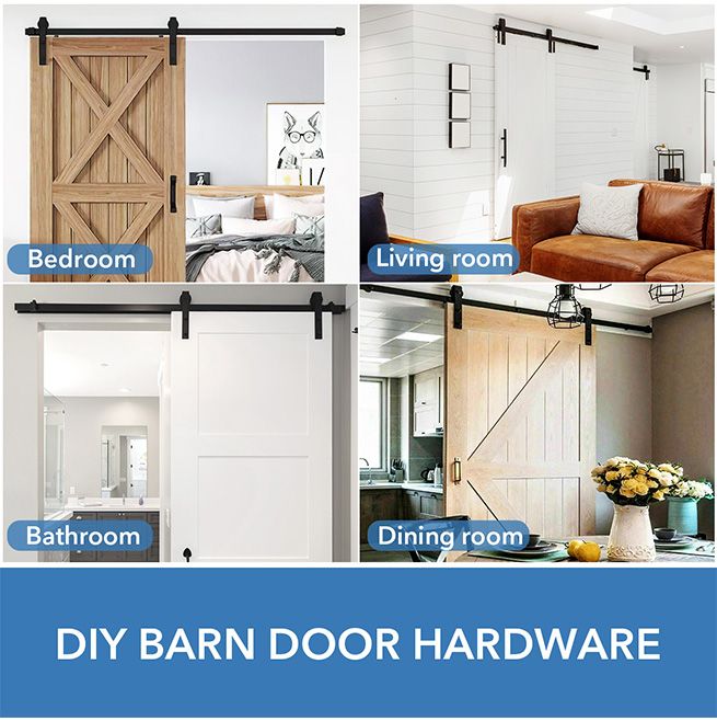 2m Single Sliding Barn Door Hardware Set w/Floor Guide Antijump Block Roller Stopper