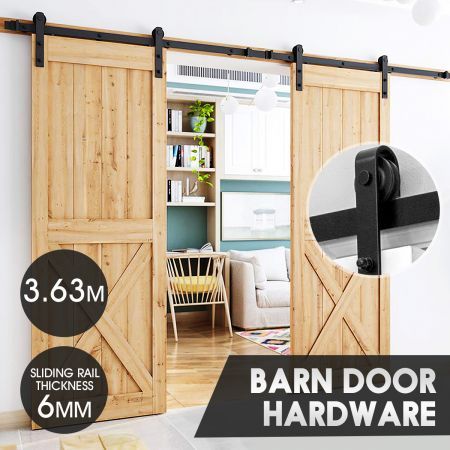Barn Door Hardware Track Set 3.63m Carbon Steel Double Sliding