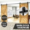 Double Door Sliding Barn Door Hardware Track Roller Stopper Floor Guide Kit 4.07m Black