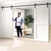 Double Door Sliding Barn Door Hardware Track Roller Stopper Floor Guide Kit 4.07m Black