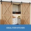 Double Door Sliding Barn Door Hardware Track Roller Stopper Floor Guide Kit 4.07m Black