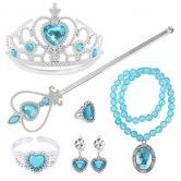 Princess Dress Up Party Accessories for Princess Costume Gloves Tiara Wand Necklace Earrings Bracelet and Ring Gift Set 9pcs