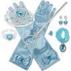 Princess Dress Up Party Accessories for Princess Costume Gloves Tiara Wand Necklace Earrings Bracelet and Ring Gift Set 9pcs