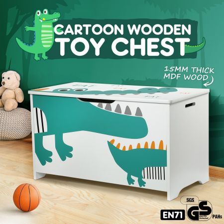 Kidbot Kids Toy Box Wooden Storage Chest 80x40x44.5cm Crocodile Pattern Blue