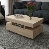 Oak Coffee Table 4-Drawer Side Cabinet with Storage Shelf
