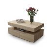 Oak Coffee Table 4-Drawer Side Cabinet with Storage Shelf