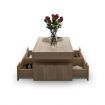 Oak Coffee Table 4-Drawer Side Cabinet with Storage Shelf