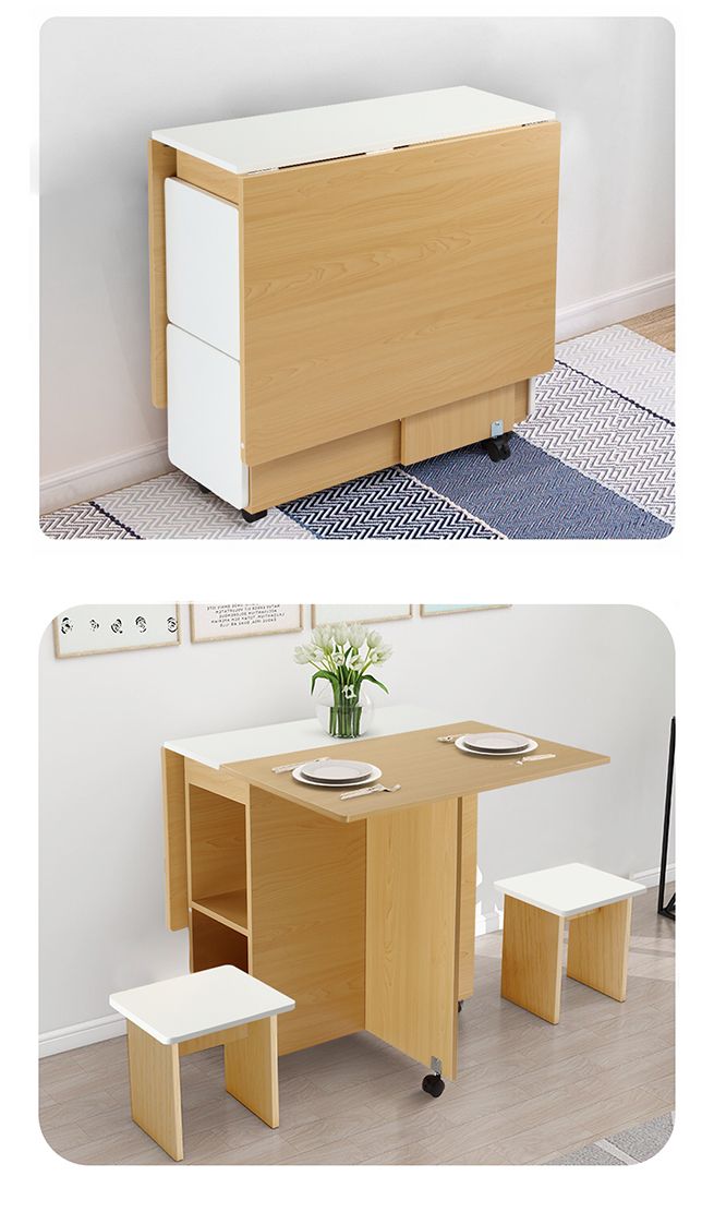 Multifunctional 5 Piece Foldable Dining Table and Chair Set Wooden Home Furniture