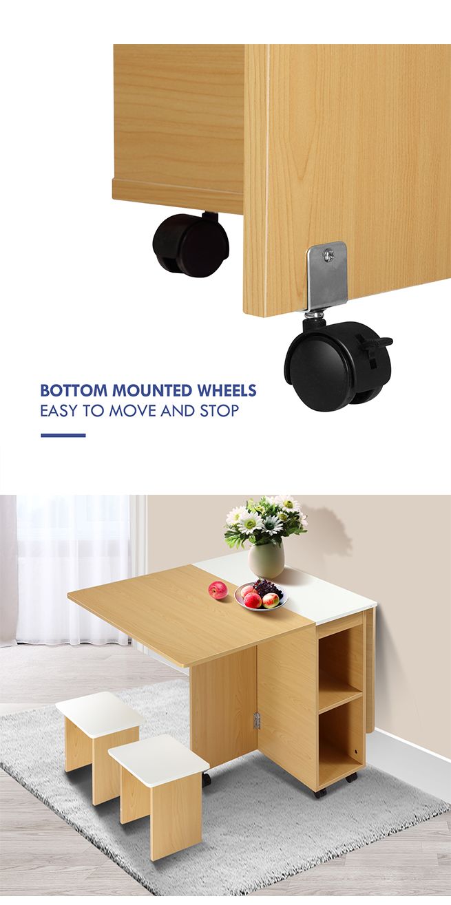 Multifunctional 5 Piece Foldable Dining Table and Chair Set Wooden Home Furniture