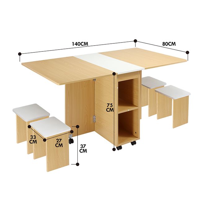 Multifunctional 5 Piece Foldable Dining Table and Chair Set Wooden Home Furniture