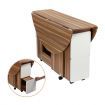 Wooden Folding Dining Table and 4 Chairs Set Round Table with Wheels