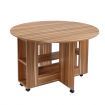Wooden Folding Dining Table and 4 Chairs Set Round Table with Wheels