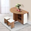 Wooden Folding Dining Table and 4 Chairs Set Round Table with Wheels