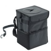 Waterproof Car Trash Can with Lid and Storage Pockets, Black