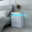 White Modern Nightstand Bedside Tables 3 Drawers High Gloss Front RGB LED