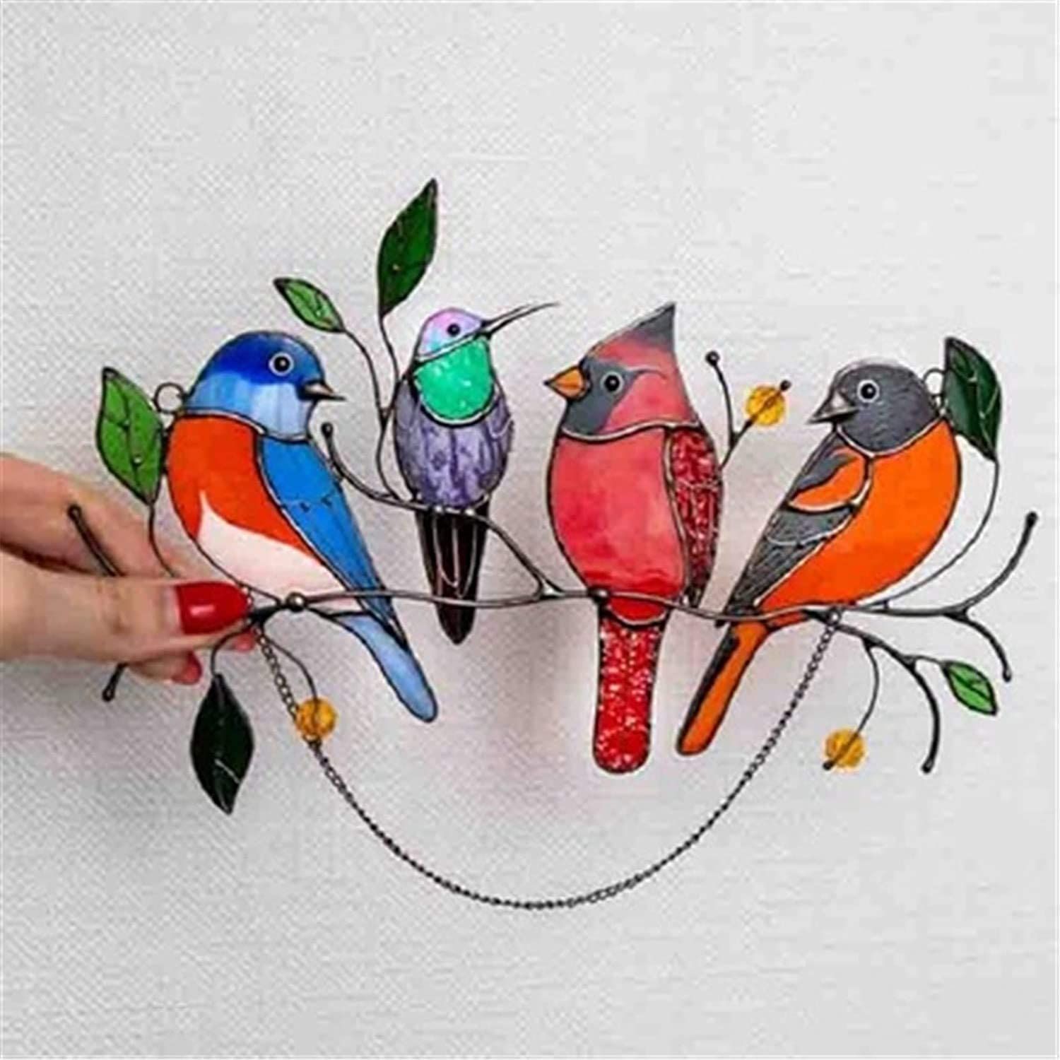 A Bird Series Ornaments Pendant Home Decoration Sun Catcher Acrylic Hanging Birds Decor Multicolor Birds on a Wire High Stained Glass Suncatcher Window Panel Gifts for Bird Lover 
