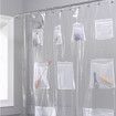 Quick Dry Mesh Pockets Waterproof PEVA Shower Curtain or Liner, Bath / Shower Organizer, Clear, 180cm x 180cm