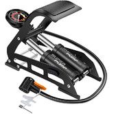 Double Barrel Bike Floor Foot Pump,Portable Air Pump Inflator Pump with 160PSI Precision Pressure Gauge Fits Presta Schrader and Deutschland Valve for Bicycle,Ball,Scooter,Car,Toys Inflatable