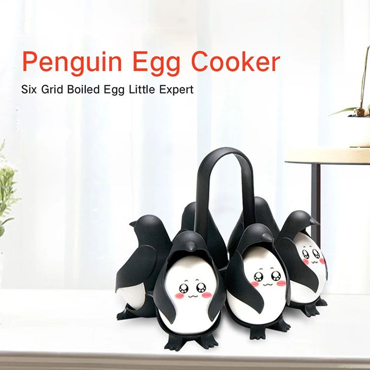 Egguins 3-in-1 Cook, Store and Serve Egg Holder, Penguin-Shaped Boiled Egg Cooker for Making Soft or Hard Boiled Eggs, Holds 6 Eggs for Easy Cooking and Fridge Storage