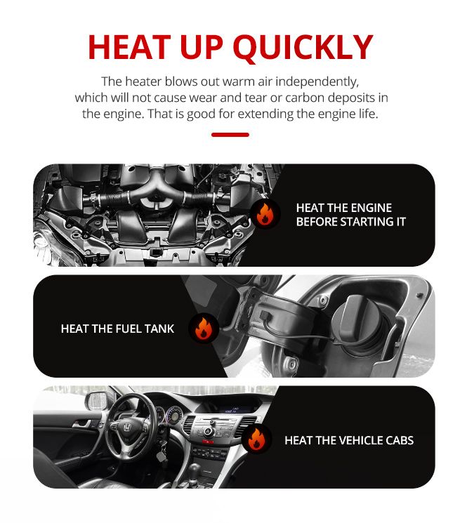 12V 8kW Diesel Air Heater Portable Parking Heater Remote Control LCD Panel Black & Grey