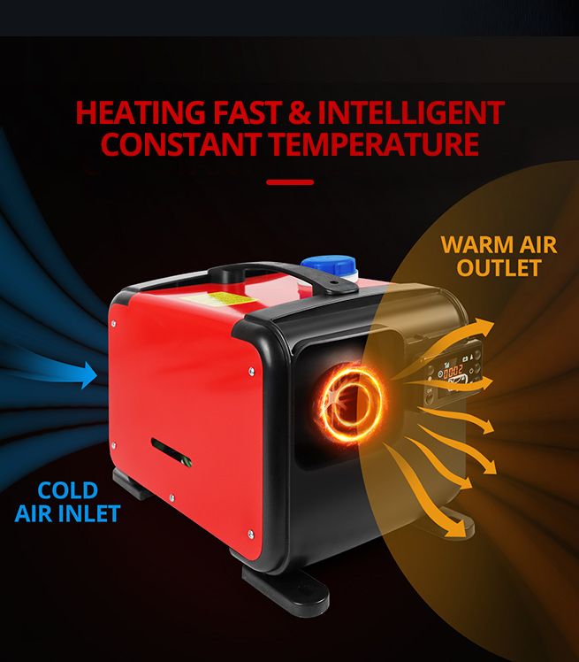 All-in-One 12V 8KW Diesel Air Heater Parking Car Truck Caravan LCD Remote Black & Red