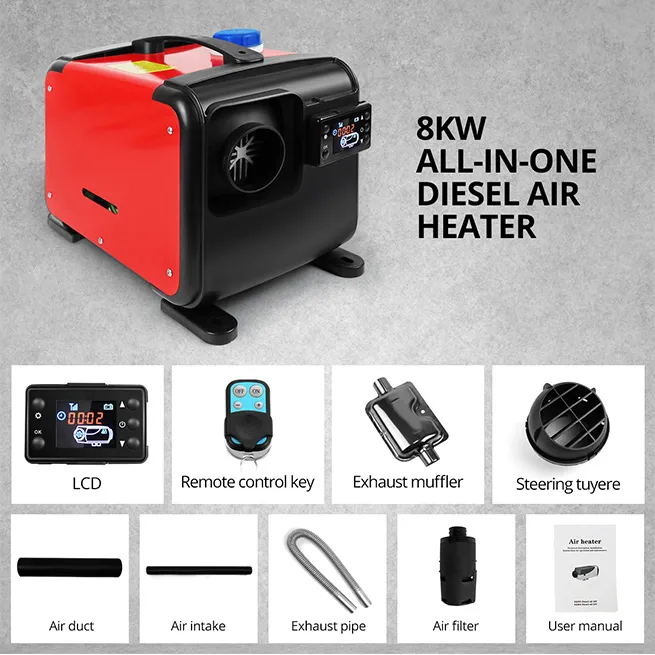 All-in-One 12V 8KW Diesel Air Heater Parking Car Truck Caravan LCD Remote Black & Red