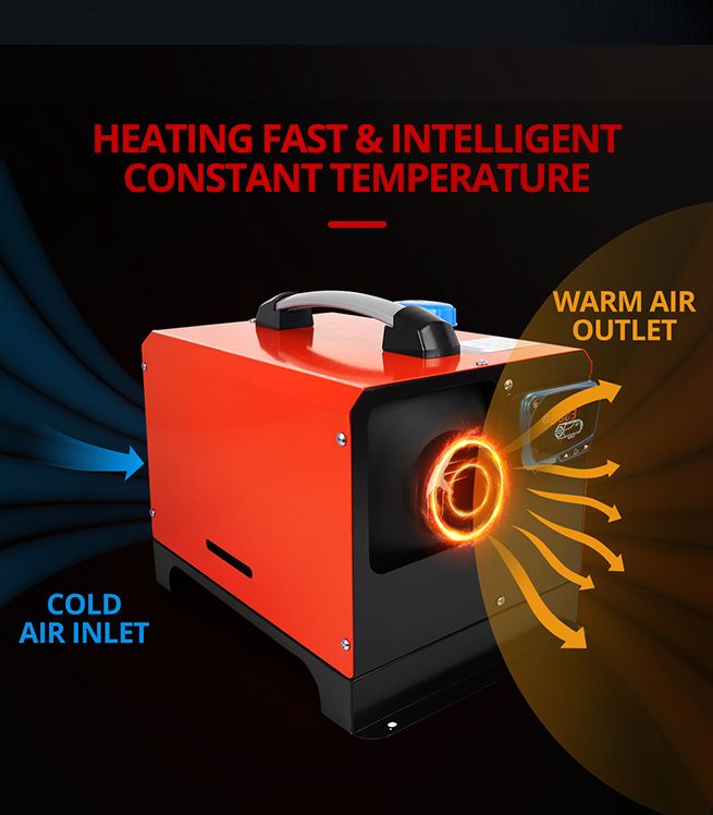 All-in-One 12V 8KW Diesel Air Heater Parking Car Truck Caravan LCD Remote Black & Orange
