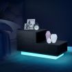 L Shape Bedside Table Side Table with 2 Drawers, High Gloss Front, RGB LED Light Black