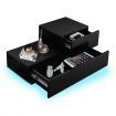 L Shape Bedside Table Side Table with 2 Drawers, High Gloss Front, RGB LED Light Black