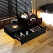 L Shape Bedside Table Side Table with 2 Drawers, High Gloss Front, RGB LED Light Black